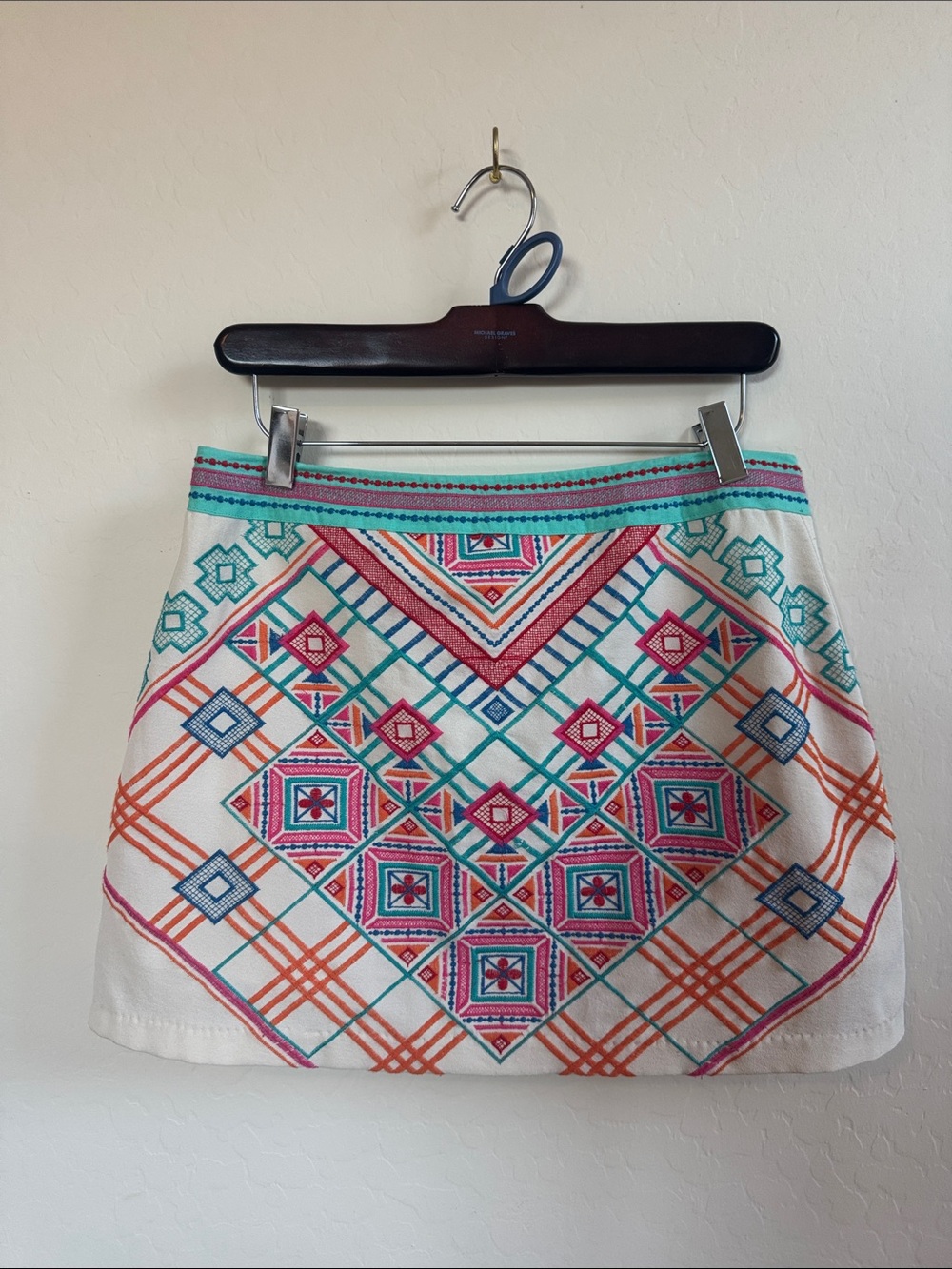 Harper Cream Mini Skirt with Pink, Teal & Orange Embroidery